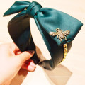 Bandeau Opaska Vintage Satin Bowknot Chain Bee Headband Hair Accessories Korean Solid Hairband for Women Girl Dropshipping Wholesale